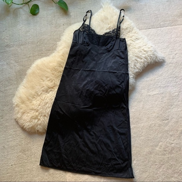 Vasserette Black Vintage Chemise Lace Trim Slip 34 - Picture 1 of 8